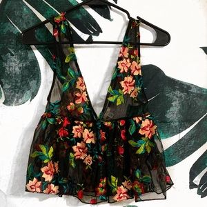 UO Laced sheer Peplum plunge top